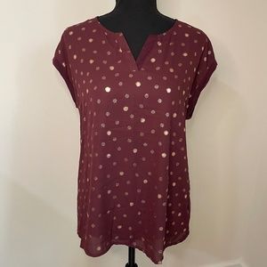 Papermoon Short Sleeve Blouse Women's Small Maroon with Rose Gold Accents